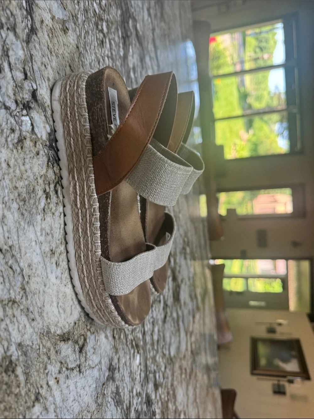 Steve Madden Beige Canvas Espadrille Platform Sandals